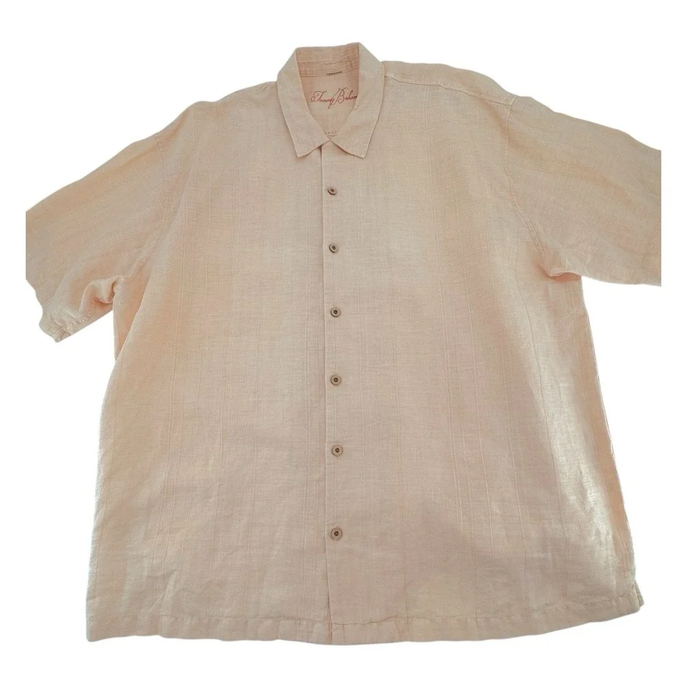 Tommy Bahama 100% Linen Peach Shirt‎ Short Sleeve Relaxed Summer Men's Size 2XL
